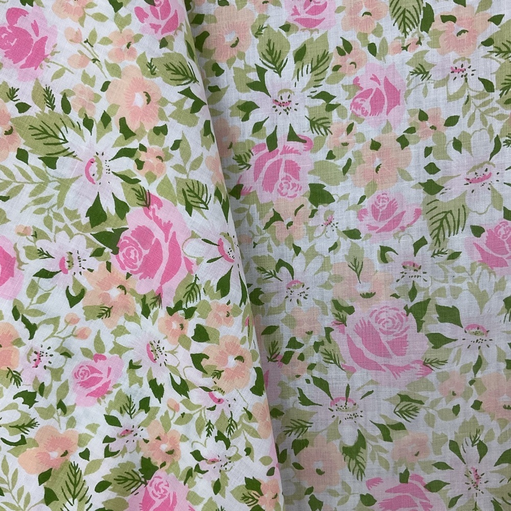 Reclaimed vintage flower power garden floral cotton blend fabric 74”x 80” - Picture 5 of 5